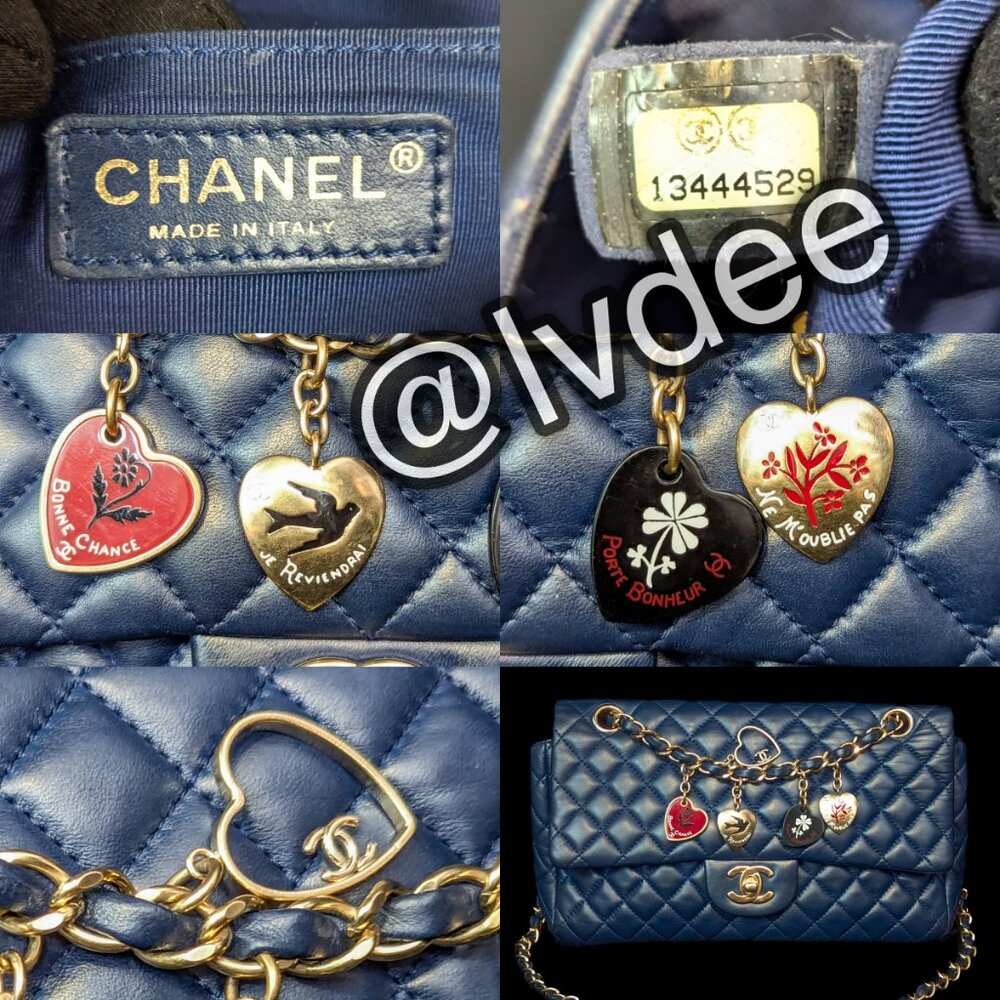 โค๏ธVALENTINE'S SPECIALโค CHANEL Valentine's Charms Matelasse Quilted Lambskin Blue - Picture 6 of 15